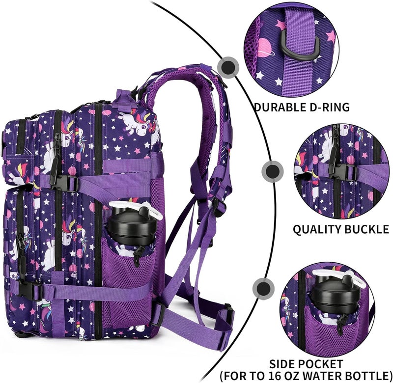 Lovelinks21 25L Tactical Military Backpack Small Travel Rucksack for Men and Women Assault Pack Bug Out Bag Molle Daypack Gym Backpack with Bottle Holder (Purple Pony) - Image 5